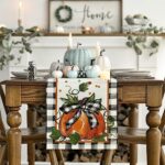 Artoid Mode Pumpkin Bow Buffalo Plaid Fall Table Runner,Seasonal Autumn Kitchen Dining Table Decoration for Home Party Decor 13×72 Inch