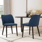 COLAMY Upholstered Dining Chairs Set of 4, Modern PU Leather Dining Room Kitchen Side Chair with Padded Seat and Wood Legs Restaurant/Cafe, Blue