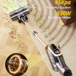 Cordless Vacuum Cleaner, 550W 45Kpa 65Mins Stick Vacuum, Self-Standing Vacuum Cleaners for Home with Wall Dock, LED Display, Anti-tangle Rechargeable Vacuum Cordless for Pet Hair/Carpet/Hard Floor