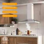FIREGAS Wall Mount Range Hood 30 inch, 400 CFM Stainless Steel Stove Vent Hood with 3 Speed Exhaust Fan, Ducted/Ductless Convertible Duct kitchen hood, LED Lights, Push Button, Charcoal Filters