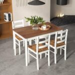 Giantex 5-Piece Dining Set for 4, Solid Wood Rectangular Table & 4 Chairs wtih Rubber Wood Legs, Kitchen Table and Chairs Set for Small Spaces Dinette Dining Room Restaurant (Rustic Brown)