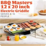 12x20inch Electric Griddle by BBQ Masters, 1700W Fast Even Heating, ILAG Granite Nonstick, Sloped Cooking Surface, Frameless Design for Easy Cleaning, Great for Family Gatherings, Black