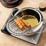 Yopay 304 Stainless Steel Deep Fryer Pot, Frying Chicken Pot, Tempura deep Fryer with a Thermometer and a lid, Japanese Style Tempura Fryer Pan,2.2L