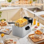 KHTD 3.4QT Stainless Steel Electric Deep Fryer with Basket & Temperature Control – Countertop Oil Fryer for Chicken, Fries, Fish, Shrimp (3.2L)