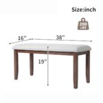 Ball & Cast 38″ Upholstered Entryway Bench with Solid Wood Frame, Mid-Century Kitchen-Bench for Bedroom End of Bed, Beige Linen Padded Seat Benches for Hallway, Living Dining, Cherry