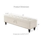 Ball & Cast 59″ Linen Upholstered Storage Ottoman for End of Bed,Button Tufted Entryway Bench with Hinges and Solid Wood Legs, Nailhead Trim Decoration, for Living Room Bed Room,Beige