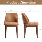 VKNOW Modern Dining Chairs Set of 2, Faux Leather Kitchen Chairs with Wood Legs, Upholstered Side Chair for Kitchen Dining Room, Brown
