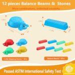 HAPATOYS Balance Board & Balance Beam & Stepping Stones for Kids 3-6,Turtle Stepping Stones and Balance Beams for Toddler Balance & Obstacle Course, Stocking Stuffers for 3 4 5 6 Year Old Kid