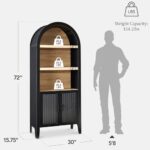 Best Choice Products 72in Tall Arched Pantry Cabinet w/Doors, 5-Tier Bookshelf, Armoire, Hutch, Bookcase, Storage Cabinet w/Adjustable Shelves – Black Oak
