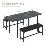 VECELO 3-Piece 63″ Extendable Kitchen Table with Benches/Chairs, Modern Breakfast Dinette/Dining Room Set for 4/6/2, Small Space Saving Design, Easy Assembly