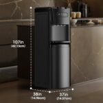 Tehanld Bottom Loading Water Cooler Dispenser for 3 or 5 Gallon Bottles – Water Dispenser with Hot, Room & Cold Spouts, LED Display with Empty Bottle Alert, Child Safety Lock, Sooty Black
