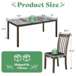 AMERLIFE 7-Piece Dining Table Set, 71″ Faux Marble Modern Table with 6 PU Leather Upholstered Chairs, Heavy-Duty Solid Wood Set for Kitchen & Dining Room, Dark Brown