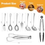 Serving Utensils Set for Partie, Silver Stainless Steel Metal Serveware Large Serving Spoons, Slotted Spoons, Forks, Tongs, Soup and Skimmer Spoon, Cake Server for Buffet, Catering, Entertaining 15pcs