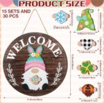 Qunclay Interchangeable Wooden Gnome Decor Holiday Seasonal Gnome Decorations with Magnet Pieces and Detachable Hats Changeable Welcome Sign for Home(Attractive Style)