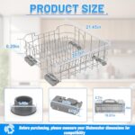 UPGRADED WD28X26099 Dishwasher Lower Rack-304 Stainless Steel Compatible with General Electric GE Dishwasher Racks GDT535PSM0SS GDF510PSM0SS With WD28X10128 Silverware Basket & Dishwasher Rack Wheels