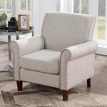 Prilinex Upholstered Living Room Chair Set of 2 – Large Comfy Fabric Accent Chair Single Sofa with Cushion, Rolled Armrest & Nailhead Trim, Mid Century Farmhouse Armchair for Bedroom, Office, Beige