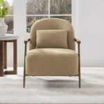 CHITA Accent Chair for Living Room, FSC Certified Modern Upholstered Faux Sherpa Fabric Armchair with Metal Frame and Wooden Armrests, Camel