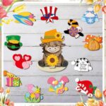 Menkxi Interchangeable Highland Cow Decor Seasonal Wooden Signs Farmhouse Table Centerpiece with Holiday Icon Rustic Cow Tiered Tray Decor Halloween Fall Decorations for Home Office Desk Gift