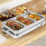 Giantex Buffet Server & Electric Food Warmer, 2-in-1 Food Warming Tray, Adjustable Temperature, 3 Food Pans with Lids, Dishwasher Safe, 8 QT Stainless Steel Chafing Dishes for Parties Holiday Events