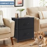 DUMOS Nightstand Small Dresser with 2 Fabric Drawers Side Tables Bedroom End Table Bedside Storage Furniture for 20 inch Tall Night Stand for Entryway, College Dorm, Classic Black