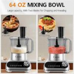 Camic 600W Food Processor, 72OZ Large Capacity Countertop Electric Vegetable Chopper with 6 Preset Programs,BPA Free, Stainless Steel Blades for Ice Crushing, Mixing, Chopping,Clicing