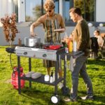 ROVSUN 2 Burner Propane Stove with Auto Ignition, 150,000 BTU Gas Stove with Side Shelves, Rolling Wheels & Regulator for Home Outdoor Backyard Camping Cooking Frying Brewing Canning