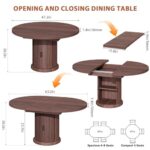 Jocoevol Extendable Round Kitchen Dining Room Table for 4-6 with 2-Tier Storage Shelf, 63” Space Saving Expandable Wood Oval Circle Dinner Furniture with Pedestal Base (Brown)