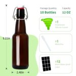 TienChoo 12oz Amber Glass Beer Bottles with Flip Top Airtight Lids, 10 Pack Swinging Top Home Brewing Bottles for Kombucha, Vanilla Extract, Kefir, Juice, Wine, Fermentation