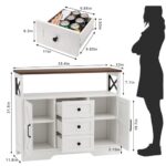 YGEOMER Buffet Cabinet Sideboard Farmhouse Coffee Bar with 3 Drawers and 2 Doors, Wood Kitchen Table Wine Bar Storage Cabinet for Dining Room