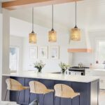 OTeedo Rattan Chandelier Pendant Lights Kitchen Island,Farmhouse Boho Chandeliers Adjustable Height Hanging lamp for Dining Room,Small Kitchen Ceiling Light Fixtures with Hand Woven Wicker Lampshade