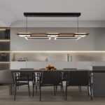 Vintage Wood LED Kitchen Island Light, 65W Stepless CCT Adjustable & Dimmable 47” 2-Layer Wood Pendant Light Fixture with Remote, Ceiling Mounted Hanging Lamp for Dining Room, Bedroom?Black