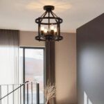 Black Flush Mount Ceiling Light Fixture, 4-Light Farmhouse Semi Flush Mount Ceiling Light, Industrial Metal Chandelier Ceiling Lamp for Dining Room Hallway Entryway Kitchen, E26 Socket