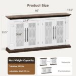 HolliWill 60 inch Farmhouse Buffet Sideboard Cabinet with 4 Glass Doors, Coffee Wine Bar Storage Cabinet, Buffet Table with Adjustable Shelves for Dining Room, Kitchen, Living Room