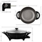 Electric Wok With Lid Nonstick – Electric Skillet Serves For 6 People, Portable Countertop Cooking Wok, 5-Dial Temperature Control, 13inch, Black
