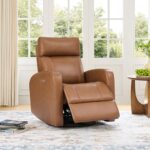 CHITA Genuine Leather Power Swivel Glider Recliner Chair for Adults, FSC Certified Electric Nursery Rocker Recliner Chair for Living Room, Saddle Brown