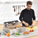 Electric Deep Fryer 17.2L/18.2QT Stainless Steel Dual Tank Commercial Fryer with Basket, 3400W 110V Countertop Deep Fryer for Home Kitchen and Restaurant Use with Oil Thermometer & Temperature Control