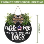 Interchangeable Wooden Seasonal Welcome Sign, Rustic Round Dogs Sign Front Door Wreaths for Home/Wall/Porch Decor, for Easter Spring Summer Fall Halloween Christmas All Season Decorations