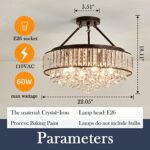 YYJLX 6 Light Modern Crystal Oil Rubbed Bronze Metal Semi Flush Mount Ceiling Light Fixture E26 Indoor Round Ceiling Lamp for Dining, Living, Foyer, Kitchen, Bedroom