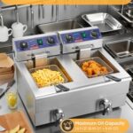 FOHERE Commercial Deep Fryer with Basket and Lid, 23.3Qt/22L Electric Deep Fryer with Oil Filtration, Time & Temp Control, 3000W Stainless Steel Deep Fryer Countertop for Kitchen Restaurant