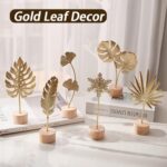 Uimoky Gold Leaf Home Decor Set – Metal Leaves Statues, Modern Artistic Sculptures for Living Room, Office, Shelf & Home Decorative, Handmade 3D Botanical Accents (Monstera, Feather, Ginkgo, 3PCS)