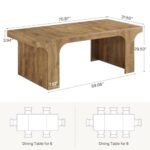 Tribesigns 71-Inch Large Dining Table for 6-8, Farmhouse Wooden Kitchen Table with Arched Design, Rectangular Dining Room Furniture with Double Pedestal for Dinner, Banquet, Natural Wood Grain