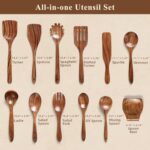 Wooden Spoons for Cooking, 12 Pcs Nonstick Wooden Cooking Utensils Set with Comfort Grip – 100% Natural Teak Wood – Sturdy, Lightweight & Heat Resistant Kitchen Utensils