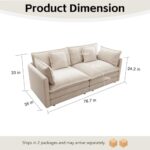 MZDOO Modular Sectional Sofa, 76.7″ Comfy Chenille Cloud Couch Loveseat with Armrests and Pillow, Modern Deep Seat Sofa Couch for Living Room, Apartment (Khaki, Loveseat)