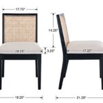 BESTANO Farmhouse Rattan Dining Chairs Set of 4 Black Wood Dining Room Chairs Rectangle Cane Country Kitchen Chairs Upholstered Dining Chair for Dining Room, Cream Linen