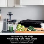 Ninja NeverClog Cold Press Juicer, Powerful Slow Juicer with Total Pulp Control, Countertop, Electric, 2 Pulp Functions, Dishwasher Safe, 2nd Generation, Charcoal, JC151
