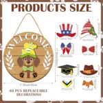 Juexica 41 Pcs Interchangeable Dog Welcome Door Sign Dachshund Decor Wooden Dachshund Door Hanger Seasonal Decor with 20 Magnet Hats and 20 Detachable Accessories for Holiday Front Door