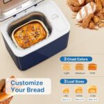 SUNVIVIPRO 2.2LB Bread Maker, 21-in-1 Programmable Bread Machine with Digital Touch Panel, 3 Loaf Sizes 3 Crust Color, Keep Warm, 15H Timer, Blue Bread Making Kit & Breakfast Maker with Nonstick Pan