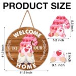 Interchangeable Gnome Welcome Sign Valentine’s Day Door Wreath for Home, Gnomes Front Porch Decor Seasonal Wall Hanging Wood Wreath for Spring Summer Fall Winter All Seasons Holiday (21 Pcs)