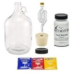 North Mountain Supply 1 Gallon Glass Fermenting Jug with Handle, #6.5 Rubber Stopper, 6-Bubble Airlock, Black Plastic Lid, 3-Pack Yeast Assortment, & 3.5 Ounce Yeast Nutrients
