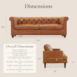 POLY & BARK Lyon 87.4” Leather Sofa in Cognac Tan – Full-Grain Pure-Aniline Italian Leather, Deep Button Tufting, Rolled Arms and Espresso Wood Legs – Chesterfield Style for Elegant Living Rooms
